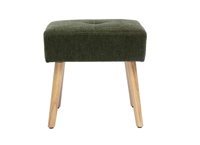 Sgabello basso in tessuto effetto velluto verde kaki e legno chiaro massiccio H46 cm GUESTA