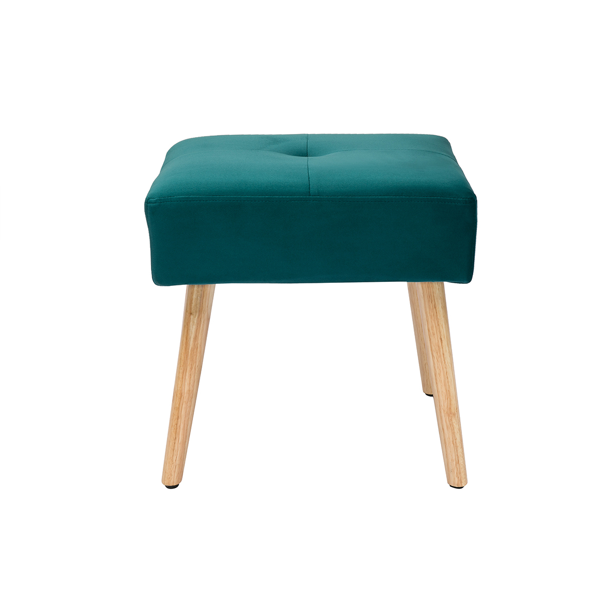 Sgabello basso in tessuto velluto blu petrolio e legno massello chiaro H46 cm GUESTA