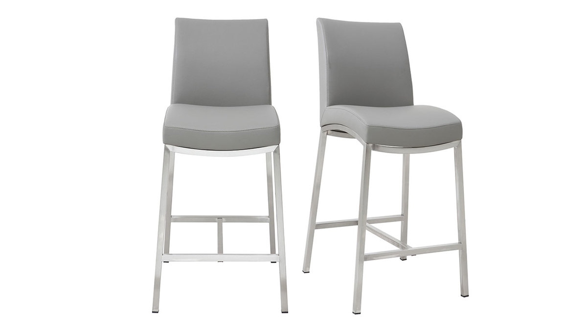 Sgabello da bar alluminio spazzolato PU grigio chiaro 66cm set di 2 OLLY