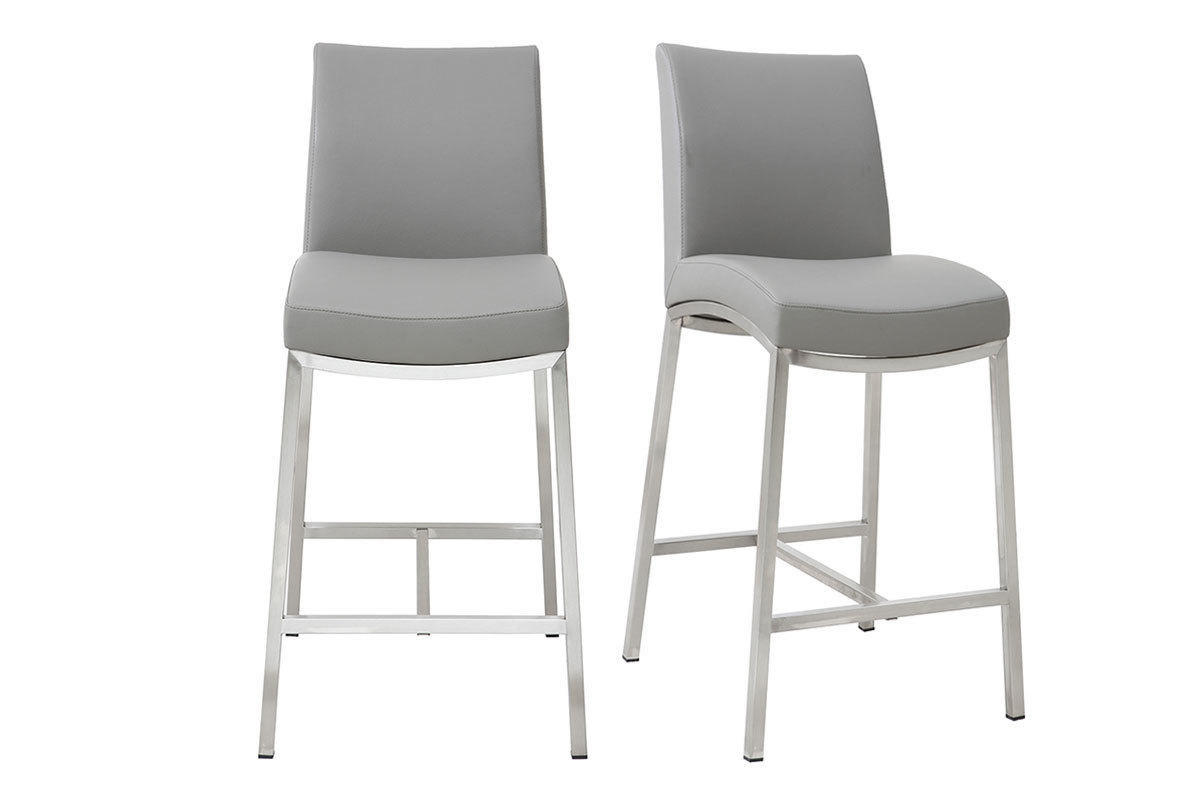 Sgabello da bar alluminio spazzolato PU grigio chiaro 66cm set di 2 OLLY