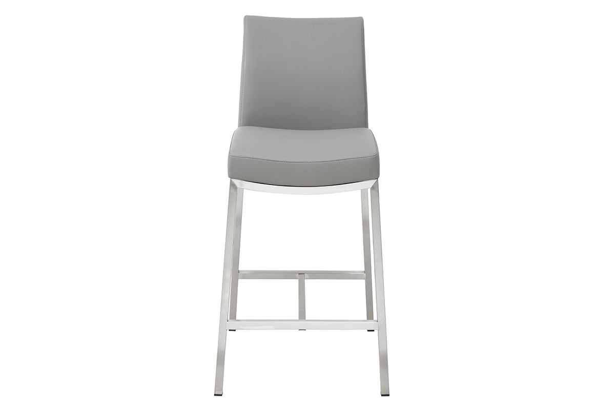 Sgabello da bar alluminio spazzolato PU grigio chiaro 66cm set di 2 OLLY