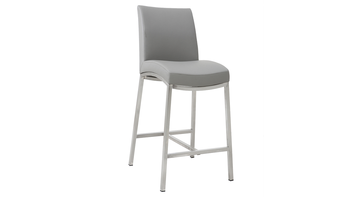 Sgabello da bar alluminio spazzolato PU grigio chiaro 66cm set di 2 OLLY