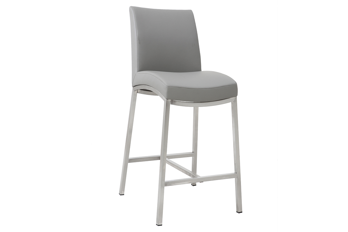 Sgabello da bar alluminio spazzolato PU grigio chiaro 66cm set di 2 OLLY