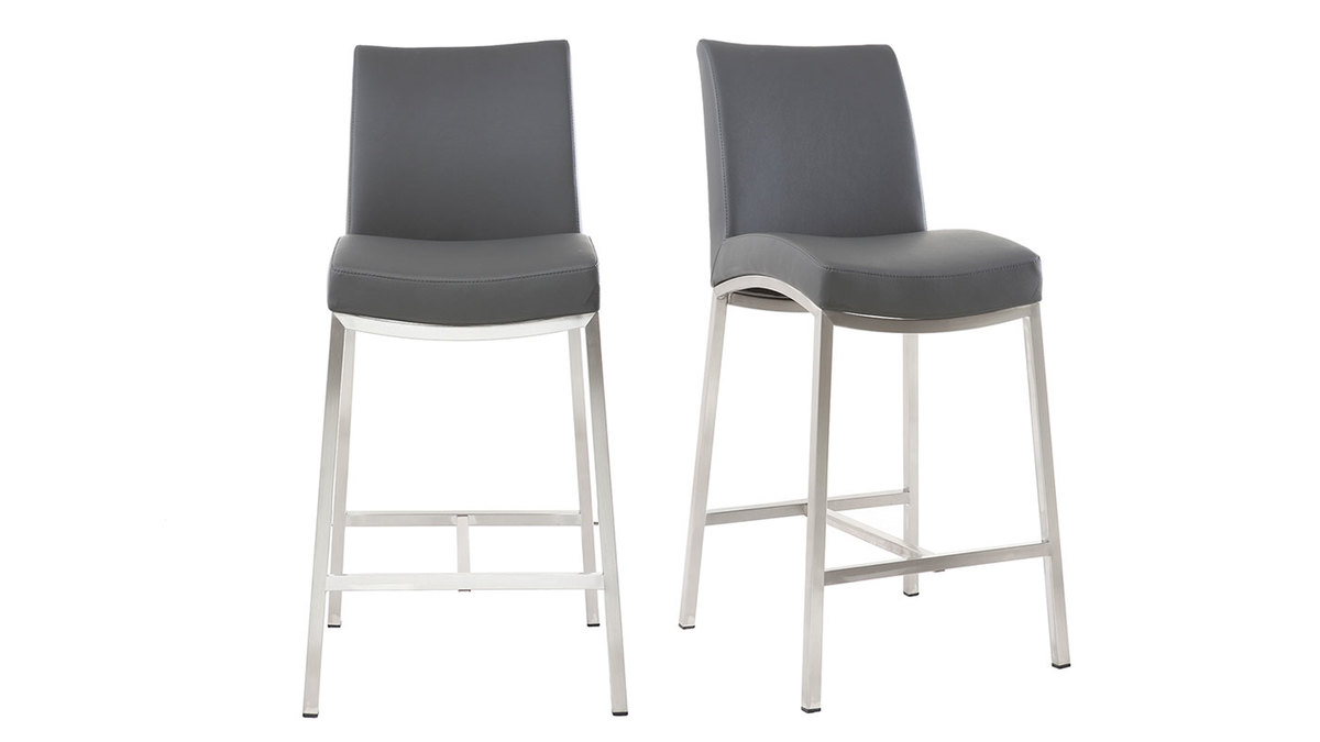 Sgabello da bar alluminio spazzolato PU grigio scuro 66cm set di 2 OLLY