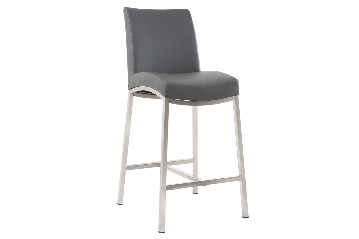 Sgabello da bar alluminio spazzolato PU grigio scuro 66cm set di 2 OLLY