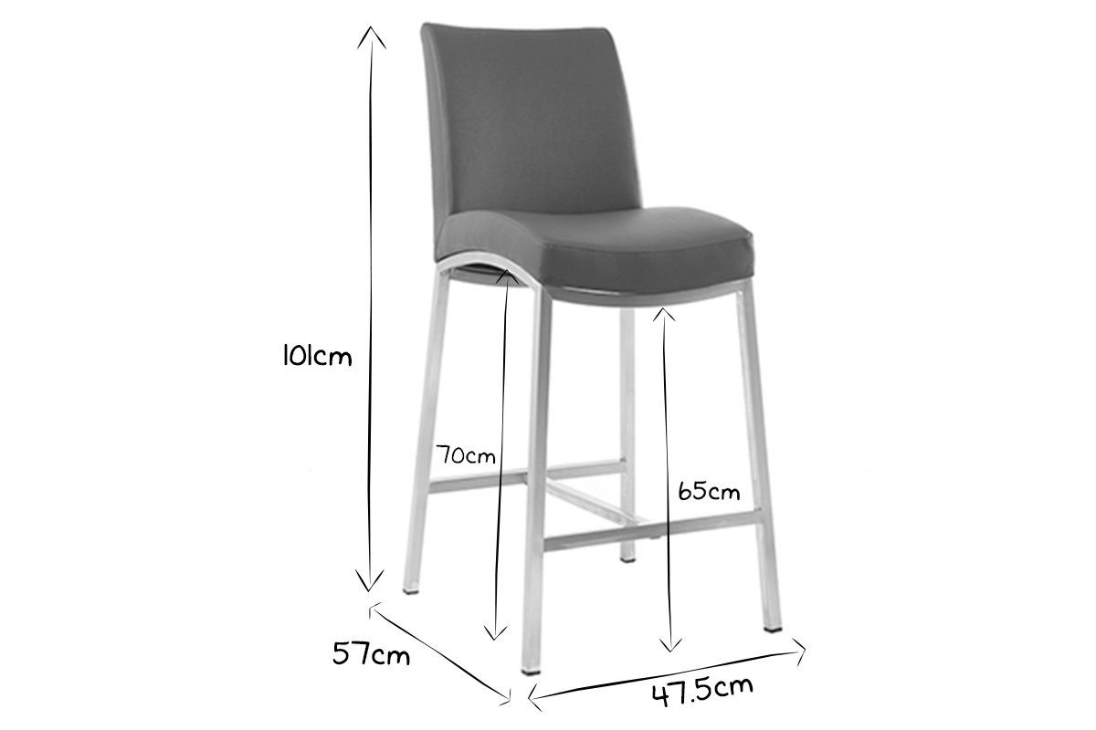 Sgabello da bar alluminio spazzolato PU grigio scuro 66cm set di 2 OLLY