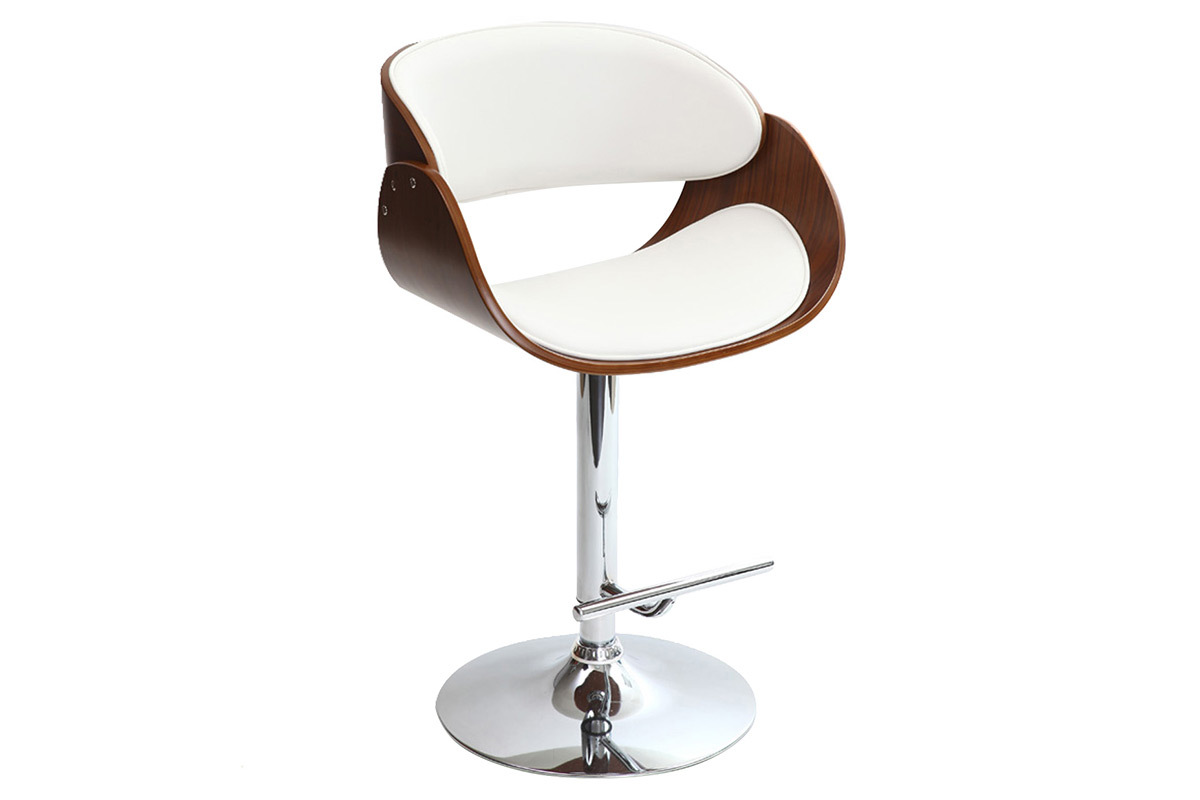Sgabello da bar design bianco e legno BENT