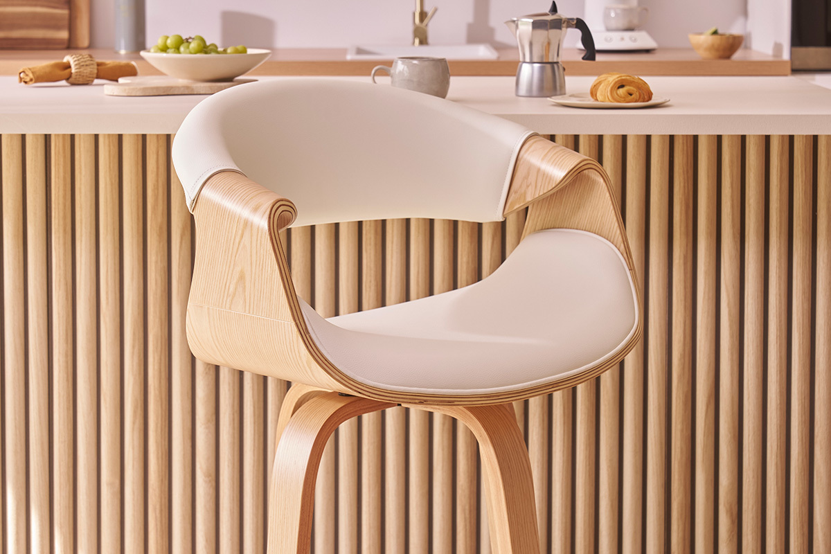 Sgabello da bar design bianco e legno chiaro 65 cm ARAMIS