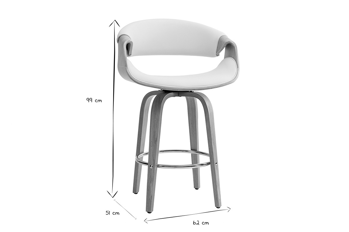 Sgabello da bar design bianco e legno chiaro 65 cm ARAMIS