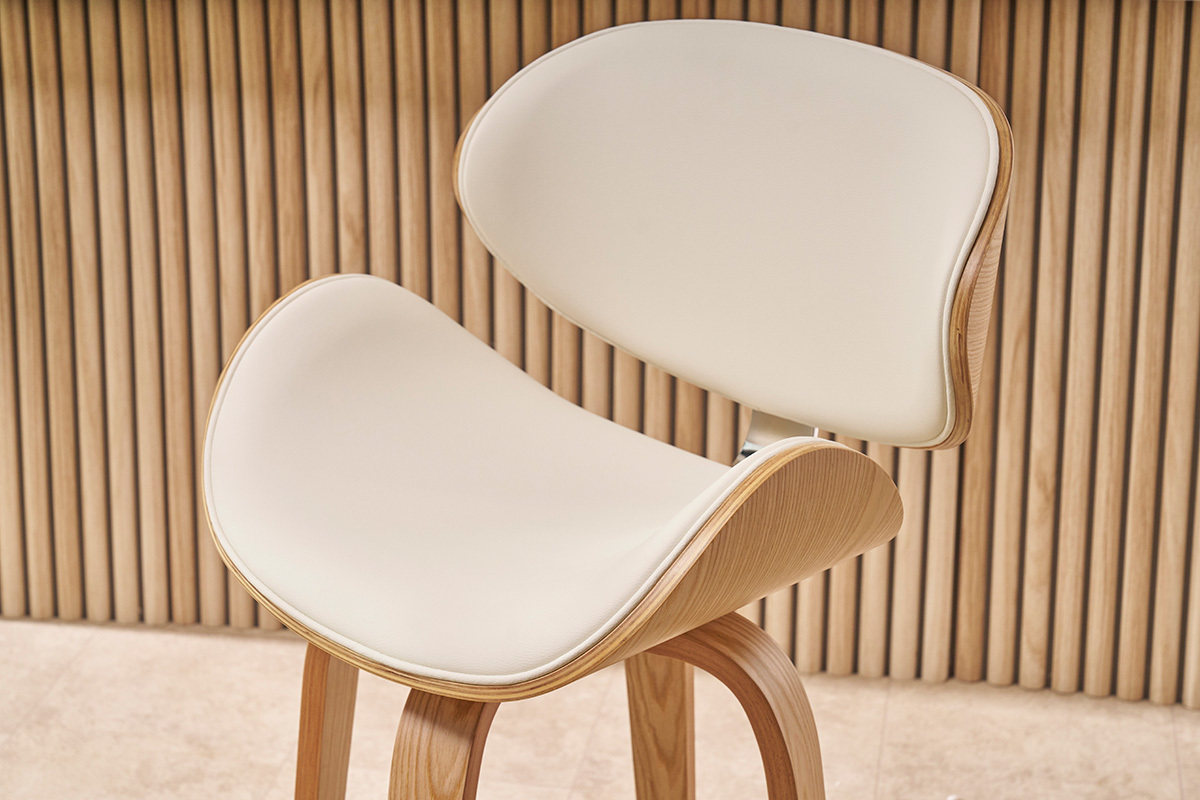 Sgabello da bar design bianco e legno chiaro 65 cm WALNUT