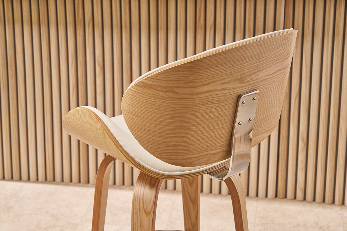 Sgabello da bar design bianco e legno chiaro 65 cm WALNUT