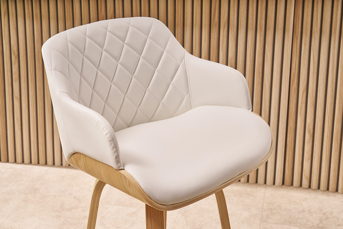 Sgabello da bar design bianco e legno chiaro H65 cm LUCIEN