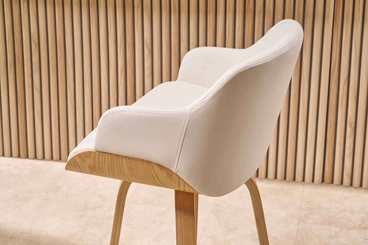 Sgabello da bar design bianco e legno chiaro H65 cm LUCIEN