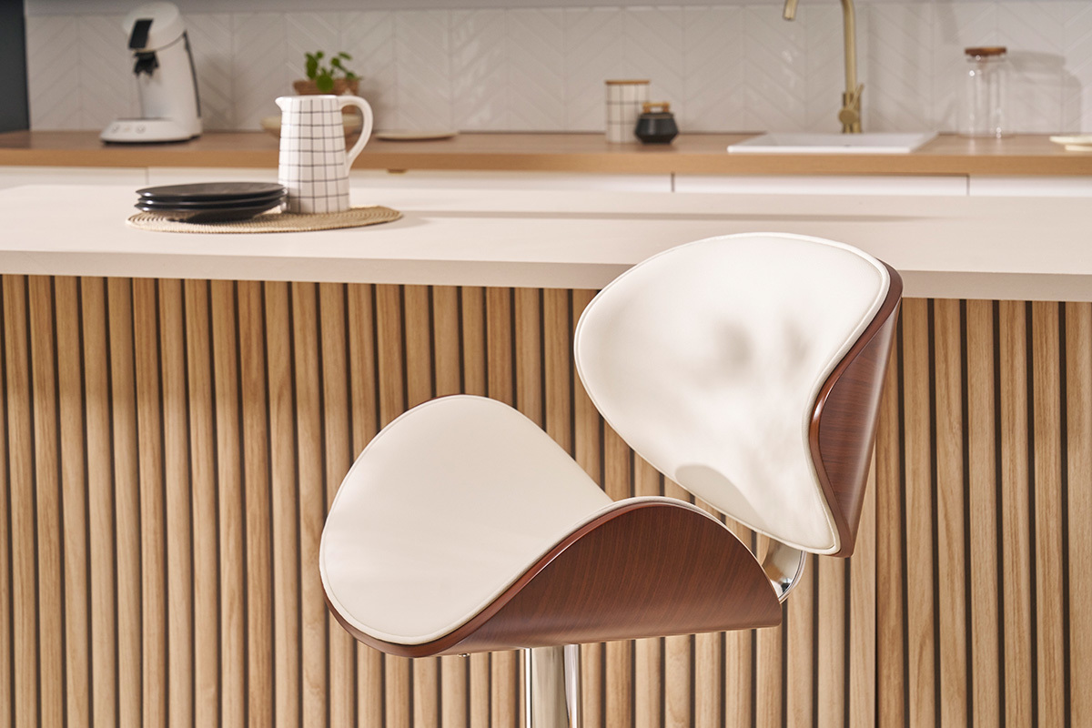Sgabello da bar design bianco e legno WALNUT