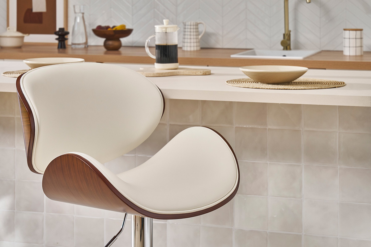 Sgabello da bar design bianco e legno WALNUT