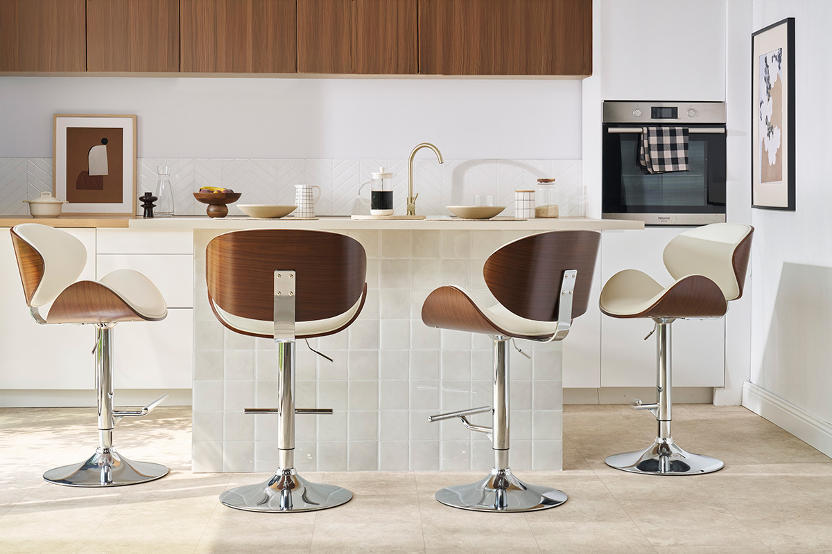 Sgabello da bar design bianco e legno WALNUT