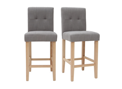 Sgabello da bar design capitonato grigio chiaro e legno 65cm gruppo di 2 ESTER