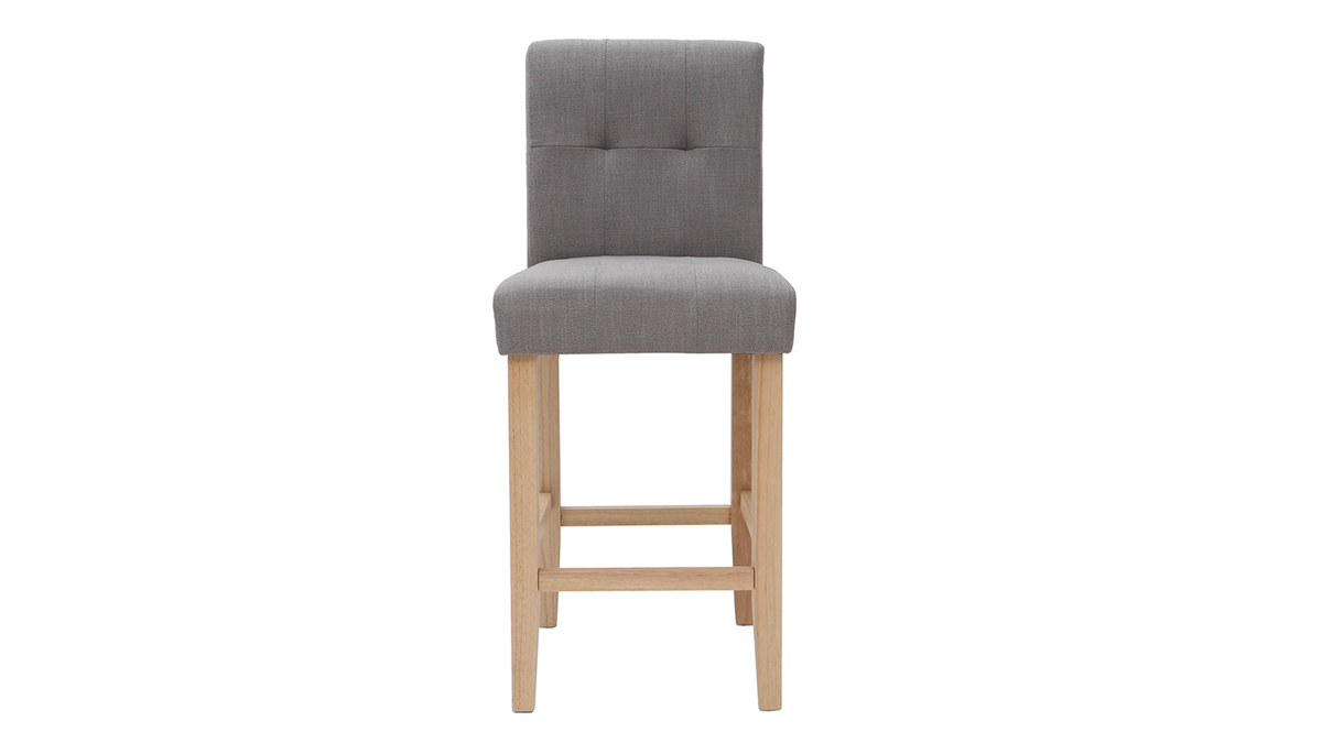 Sgabello da bar design capitonato grigio chiaro e legno 65cm set di 2 ESTER