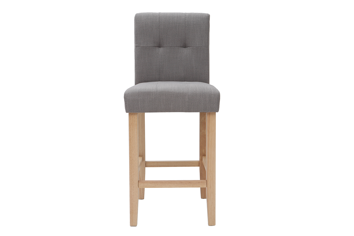 Sgabello da bar design capitonato grigio chiaro e legno 65cm set di 2 ESTER