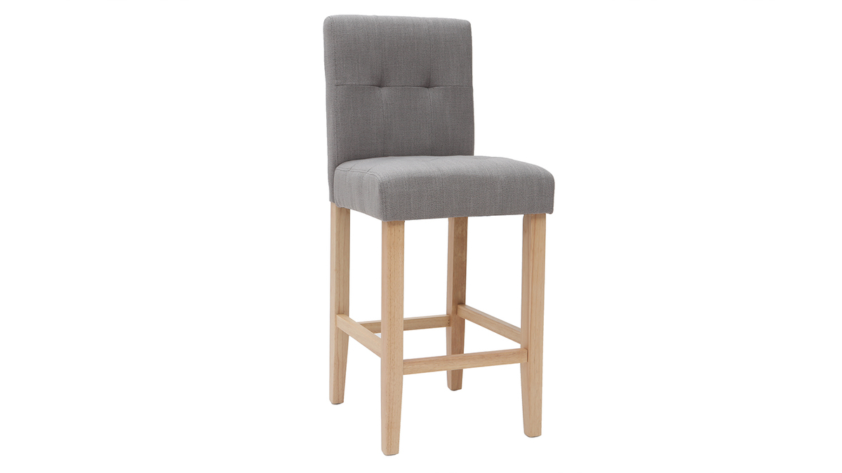 Sgabello da bar design capitonato grigio chiaro e legno 65cm set di 2 ESTER
