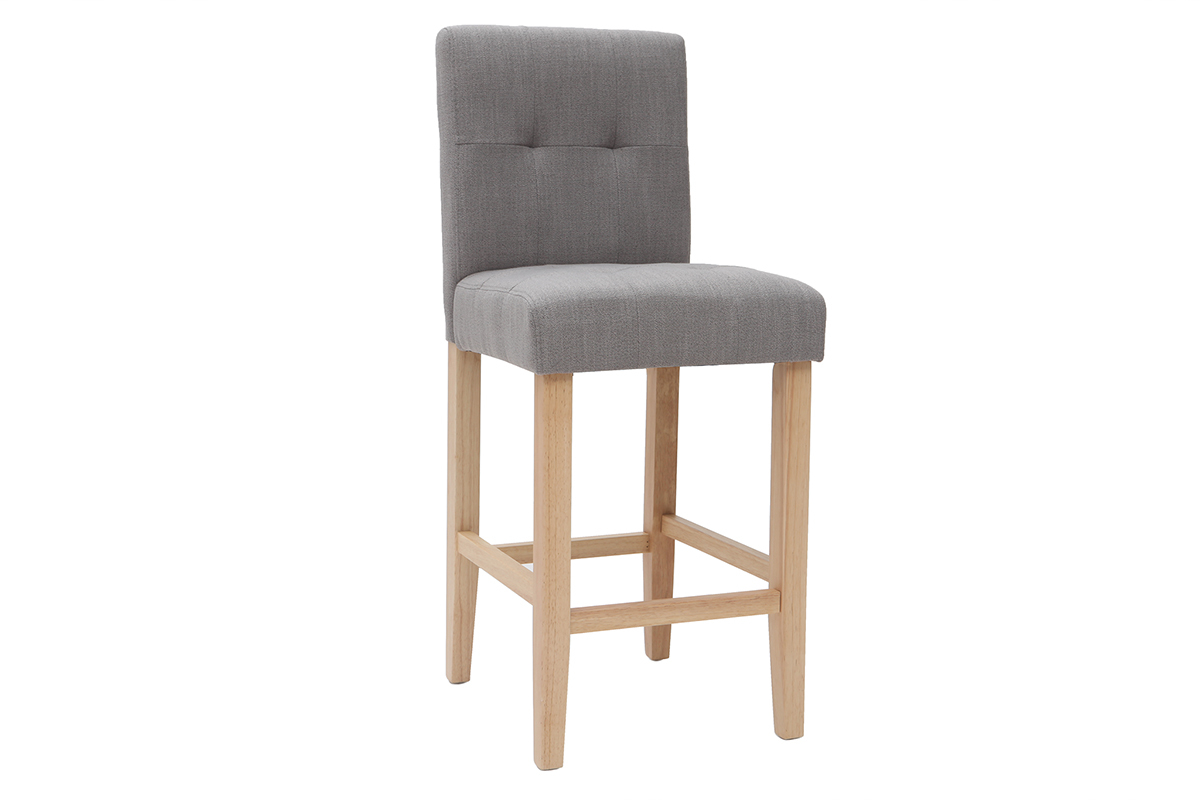 Sgabello da bar design capitonato grigio chiaro e legno 65cm set di 2 ESTER