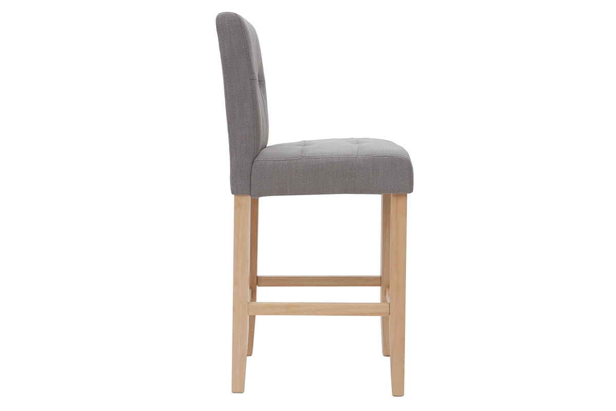 Sgabello da bar design capitonato grigio chiaro e legno 65cm set di 2 ESTER