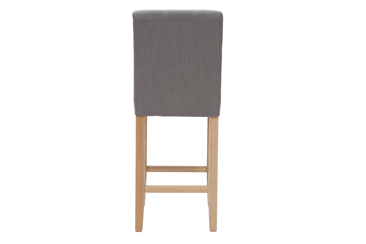 Sgabello da bar design capitonato grigio chiaro e legno 65cm set di 2 ESTER