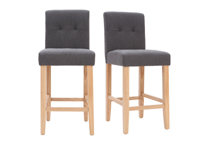 Sgabello da bar design capitonato grigio scuro e legno 65cm gruppo di 2 ESTER