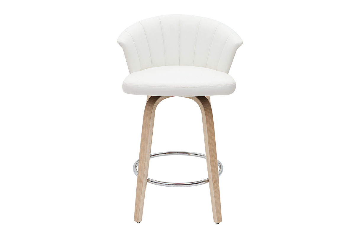 Sgabello da bar design girevole bianco e legno chiaro H65 cm ALBIN