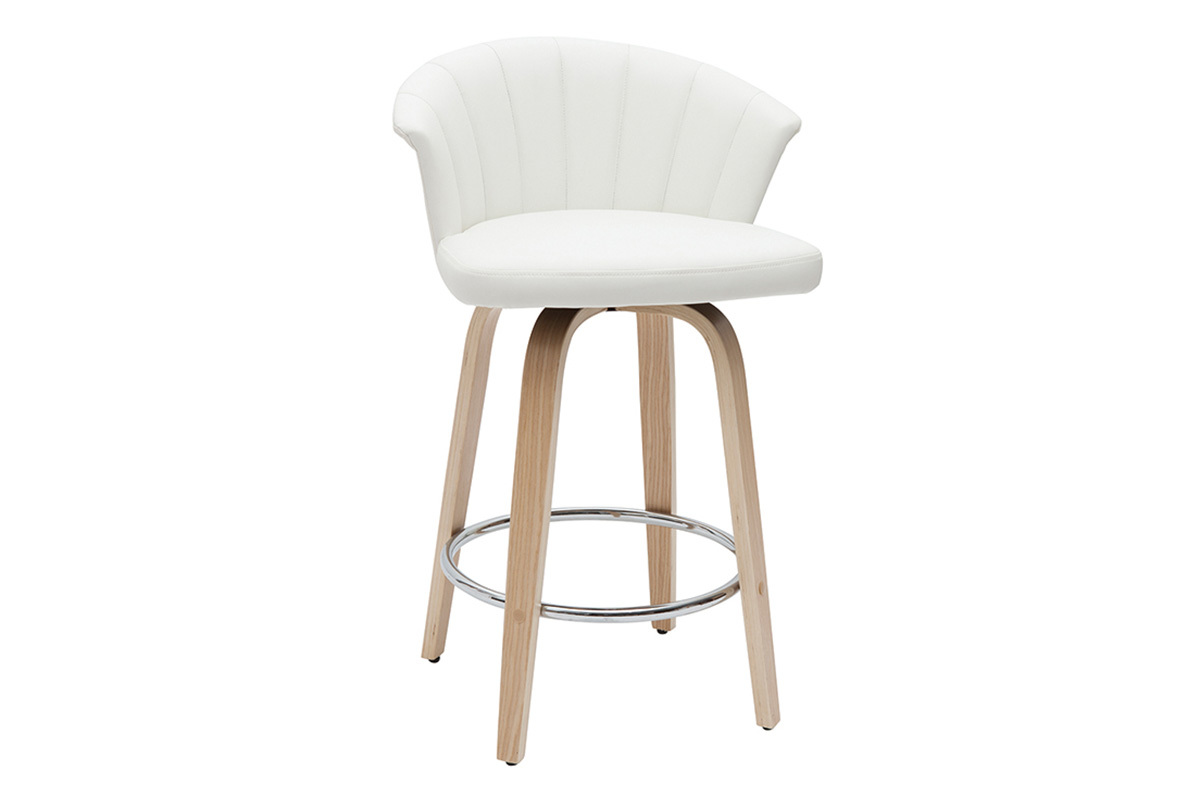 Sgabello da bar design girevole bianco e legno chiaro H65 cm ALBIN