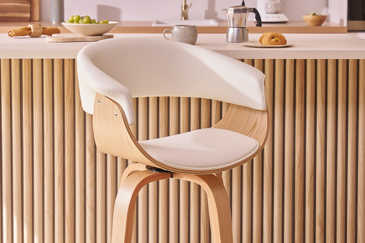 RELOVE Sgabello Da Bar Moderno Girevole E Regolabile – Con Schienale Alto In Pelle Sintetica Bianca, Seduta Imbottita E Poggiapiedi, Set Da 2 Pezzi, Per Cucina E Isola