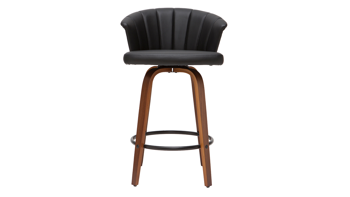 Sgabello da bar design girevole nero e legno scuro H65cm ALBIN