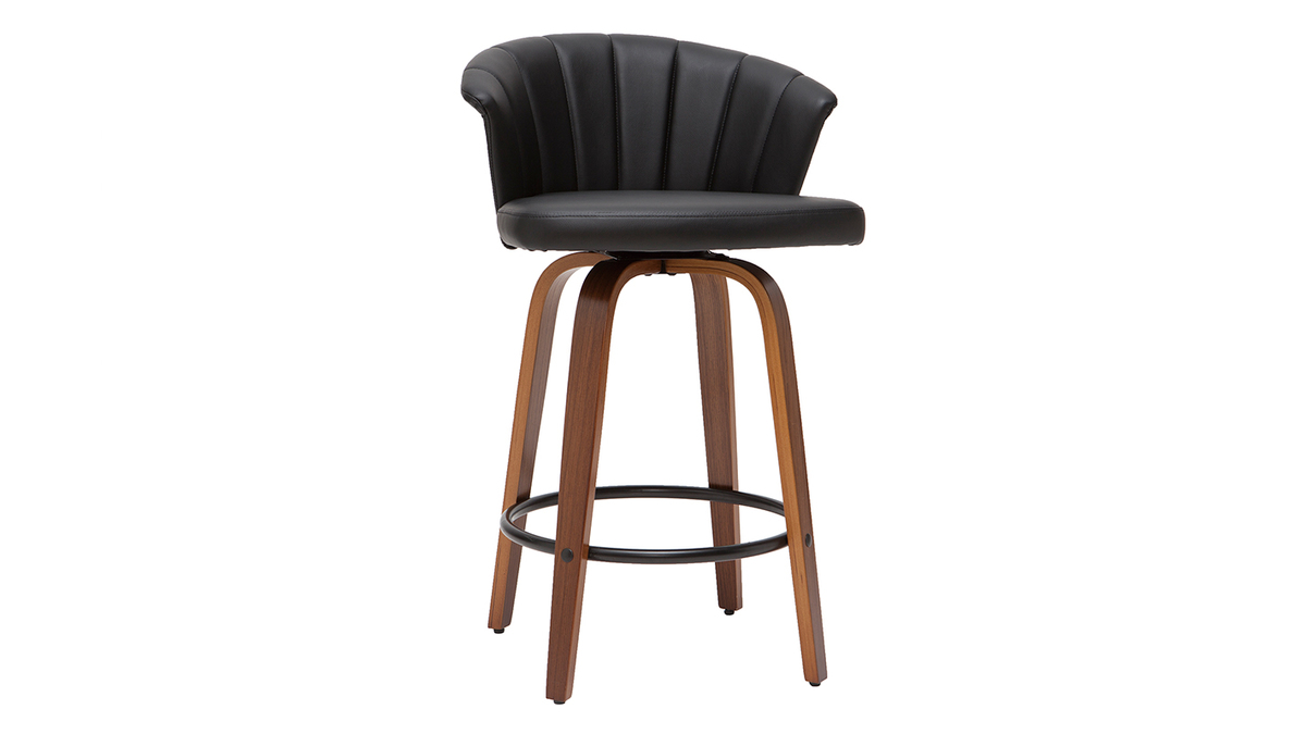 Sgabello da bar design girevole nero e legno scuro H65cm ALBIN