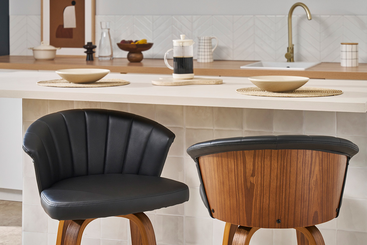 Sgabello da bar design girevole nero e legno scuro H65cm ALBIN