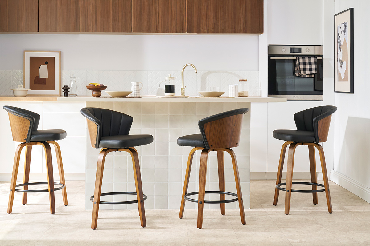 Sgabello da bar design girevole nero e legno scuro H65cm ALBIN