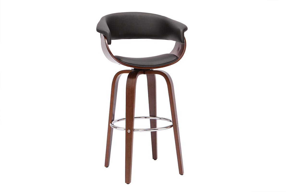 Sgabello da bar design girevole nero e legno scuro H67 cm OKTAV
