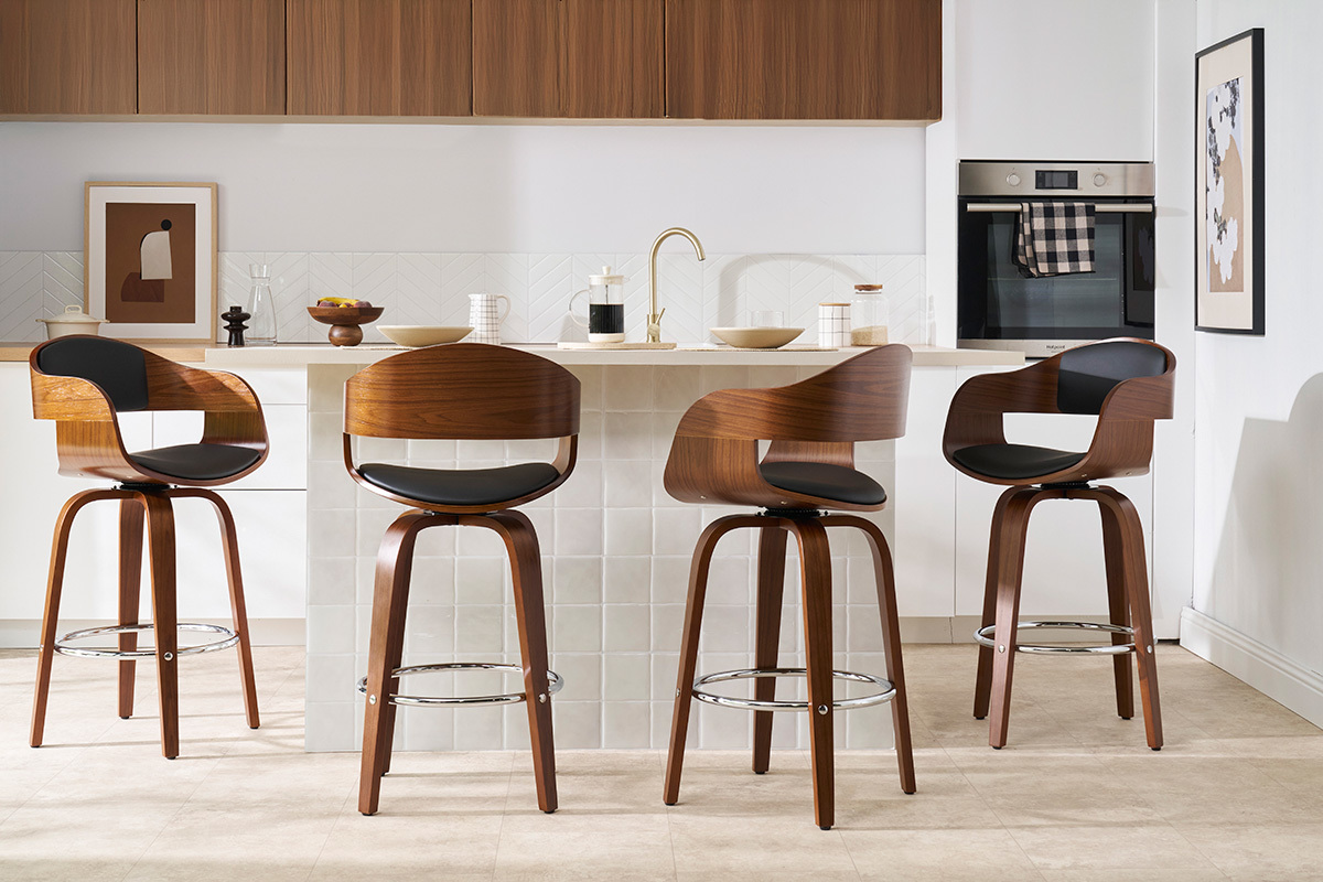 Sgabello da bar design girevole nero e legno scuro H67 GAO