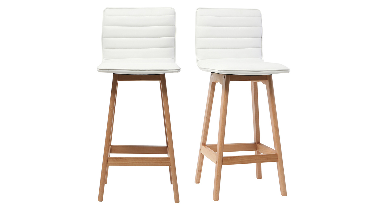 Sgabello da bar design legno e similpelle bianco 65cm set di 2 EMMA