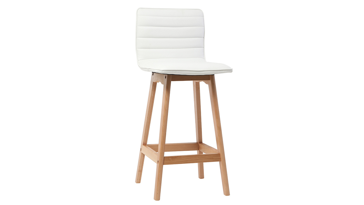 Sgabello da bar design legno e similpelle bianco 65cm set di 2 EMMA