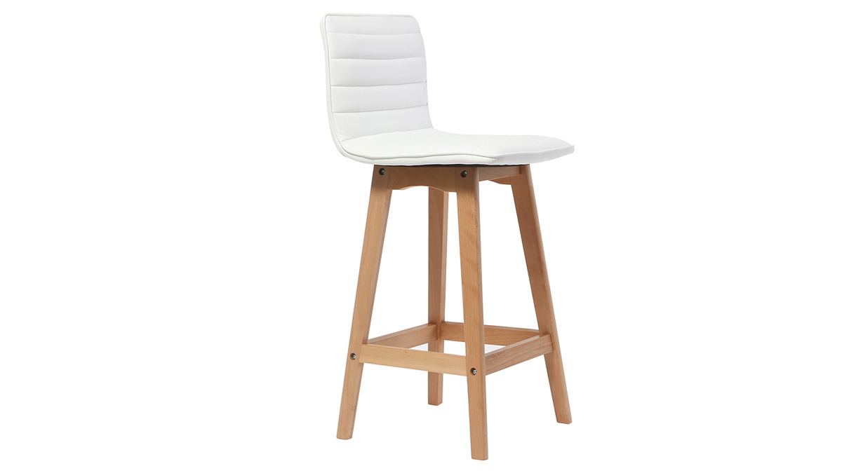 Sgabello da bar design legno e similpelle bianco 65cm set di 2 EMMA