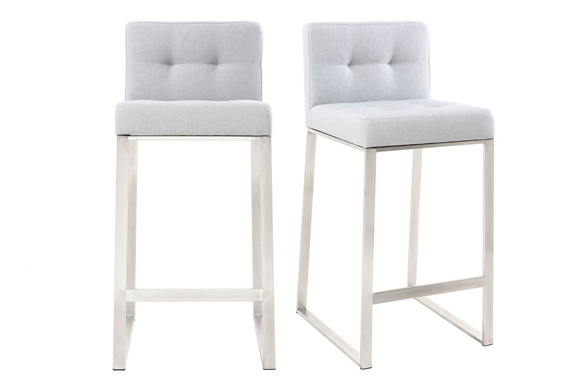 Sgabello da bar design metallo e tessuto grigio chiaro 66cm set di 2 HALEY