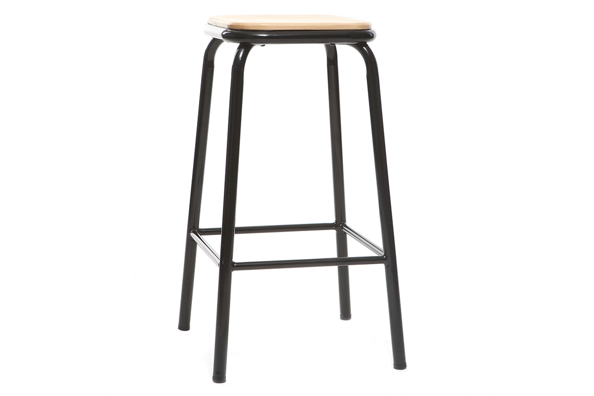 Sgabello da bar design Nero e legno chiaro 65 cm lotto di 2 MEMPHIS