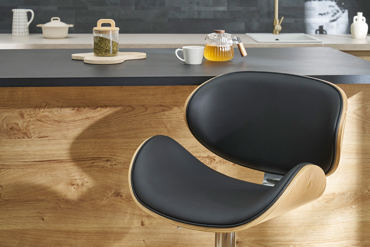 Sgabello da bar design nero e legno chiaro WALNUT