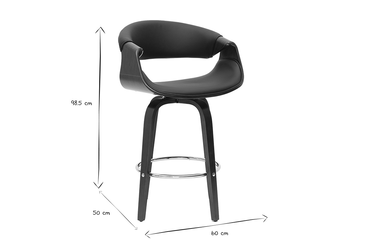 Sgabello da bar design nero e legno scuro 65 cm ARAMIS