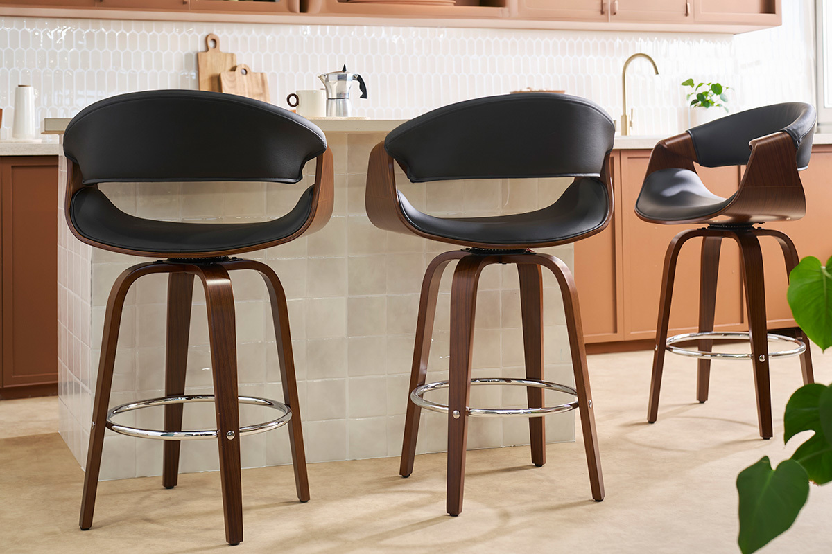 Sgabello da bar design nero e legno scuro 65 cm ARAMIS