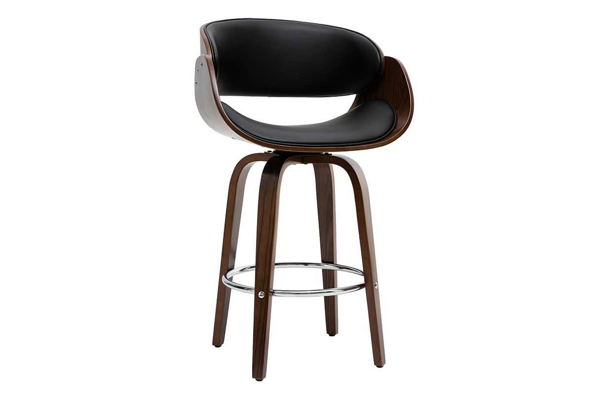 Sgabello da bar design nero e legno scuro 65 cm BENT