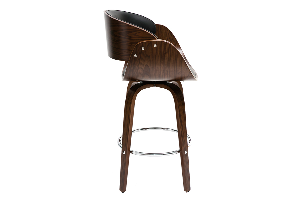 Sgabello da bar design nero e legno scuro 65 cm BENT