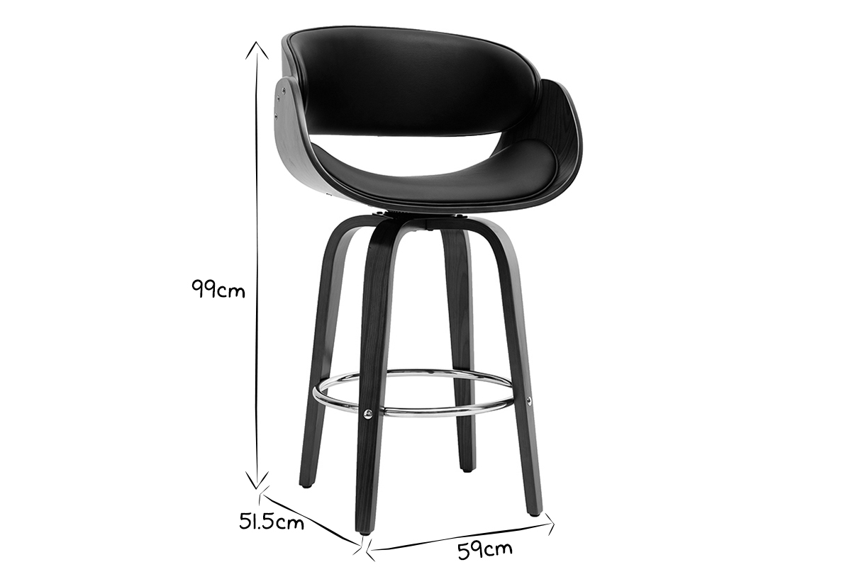 Sgabello da bar design nero e legno scuro 65 cm BENT