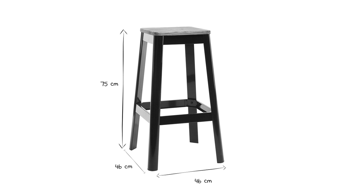 Sgabello da bar design nero H75cm NICK