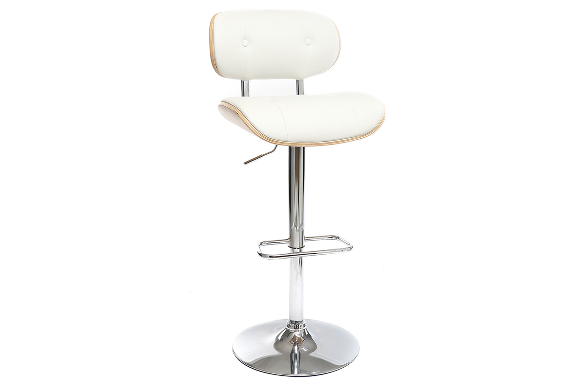 Sgabello da bar design poliuretano Bianco e legno chiaro MARTY